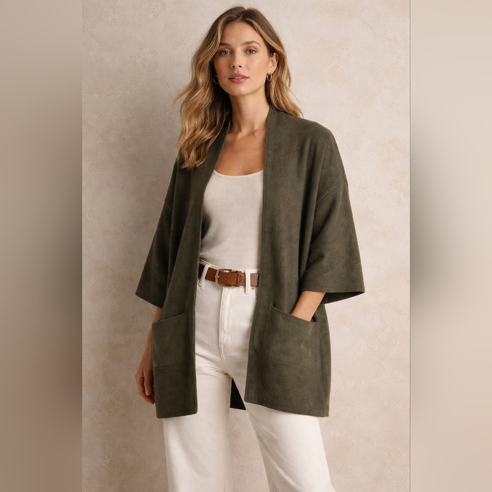 Ma'Ry'Ya Merino Wool Cardi Coat Green XS Oversized